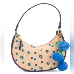 🫐🔹️Betsey Johnson 🔹Blueberry Floral Straw Crescent Shoulder Bag with Charm
